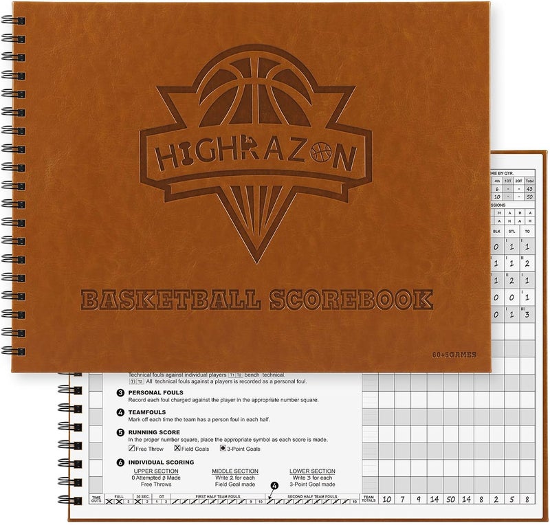 HIGHRAZON Premium Basketball Scorebook, 65 Games 15 Player Slots Basketball Score Book, 13" x 11" Hard Cover Score Keeping Book for Stats, for Coach, Family, Fan - Image 1